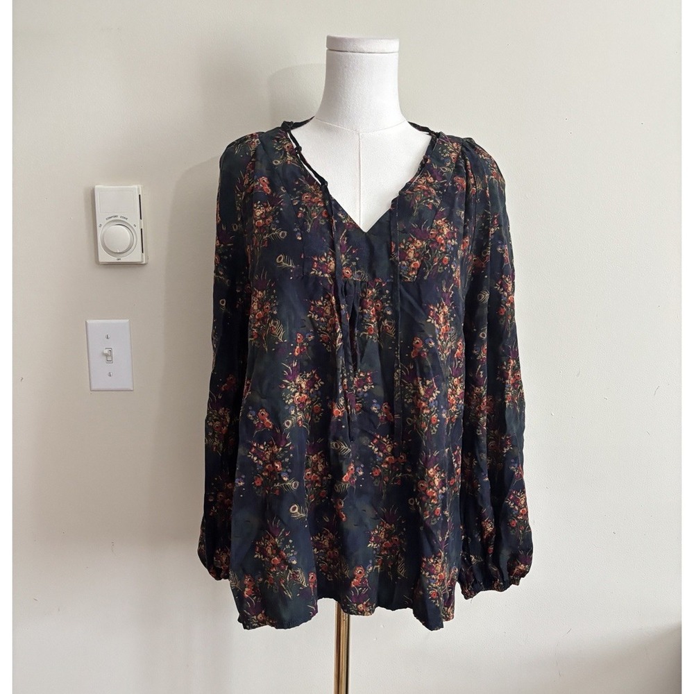 Natural Life Womens XL Top Floral Boho Chic Whimsigoth Black Red Orange Romantic